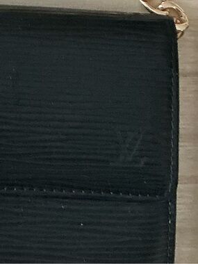 Louis Vuitton Black Epi Leather Wristlet with Gold Chain Accent
